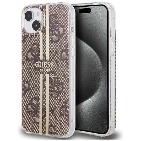 Guess Case for iPhone 15 Plus / iPhone 14 Plus - Guess Hardcase IML 4G Gold Stripe (GUHCP15MH4MH4PSEGW) - Brown 3666339222833 έως 12 άτοκες Δόσεις