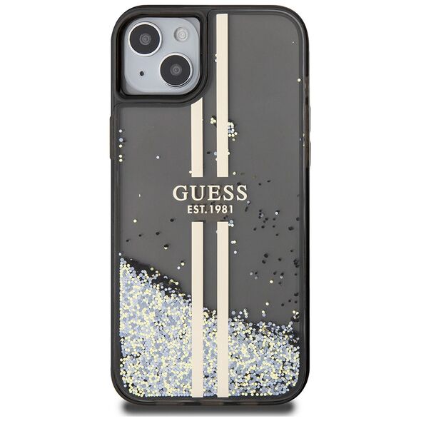 Guess Case for iPhone 15 Plus / iPhone 14 Plus - Glitter Liquid Glitter Gold Stripes (GUHCP15MLFCFCSEGK) - Black 3666339223533 έως 12 άτοκες Δόσεις