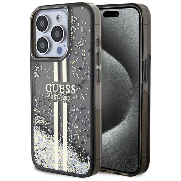 Guess Case for iPhone 15 Pro Max - Guess Liquid Glitter Gold Stripes (GUHCP15XLFCFCSEGK) - Black 3666339223557 έως 12 άτοκες Δόσεις