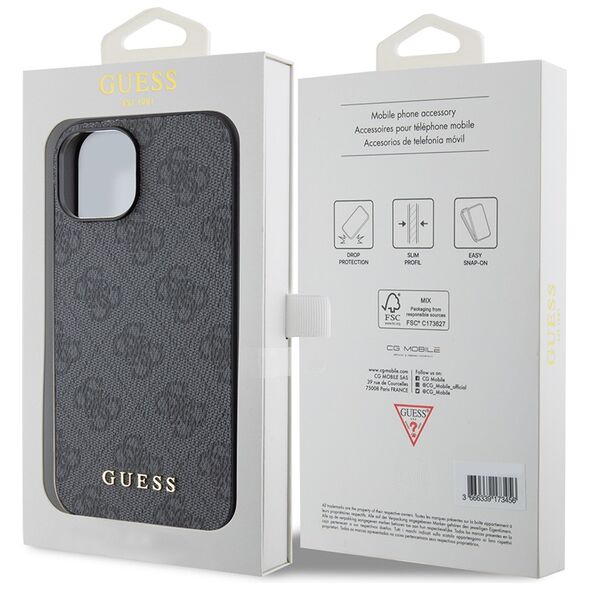 Guess Case for iPhone 15 / iPhone 14 / iPhone 13 - Guess Hardcase 4G Metal Gold Logo (GUHCP15SG4GFGR) - Grey 3666339171742 έως 12 άτοκες Δόσεις