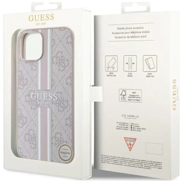 Guess Case for iPhone 15 / iPhone 14 / iPhone 13 - Guess Hardcase 4G Printed Stripes MagSafe (GUHMP15SP4RPSP) - Pink 3666339203481 έως 12 άτοκες Δόσεις