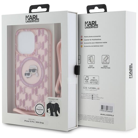 Karl Lagerfeld Case for iPhone 15 Pro - Karl Lagerfeld IML Crossbody MagSafe (KLHMP15LHCKCKCKCKLCP) - Pink Monogram Karl&Choupette Head 3666339286583 έως 12 άτοκες Δόσεις