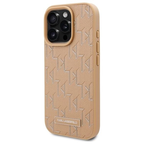 Karl Lagerfeld IPhone 16 Pro Case - Karl Lagerfeld Leather MagSafe (KLHMP16LPKHPORPE) - Beige Monogram Metal Logo 3666339318581 έως 12 άτοκες Δόσεις