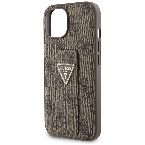 Guess Pouch for iPhone 15 / iPhone 14 / iPhone 13 - Guess Grip Stand 4G Triangle Strass Triangle (GUHCP15SPGS4TDW) - Brown 3666339197438 έως 12 άτοκες Δόσεις