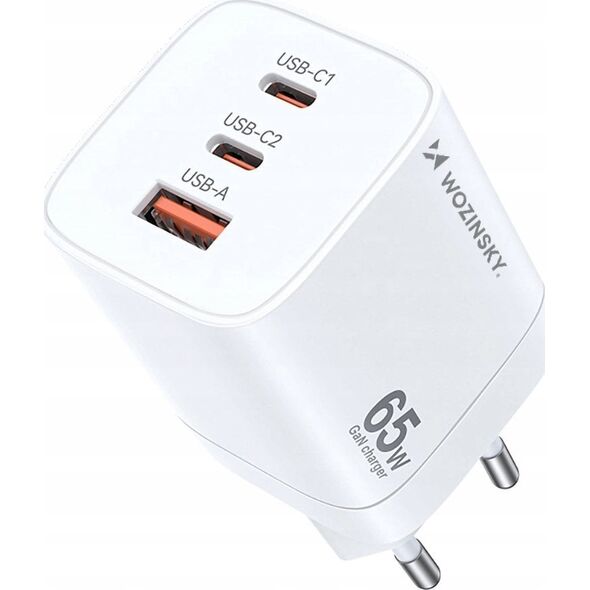 Ładowarka Wozinsky Ładowarka sieciowa GaN Wozinsky CGWCW 65W USB-A / 2 x USB-C - biała