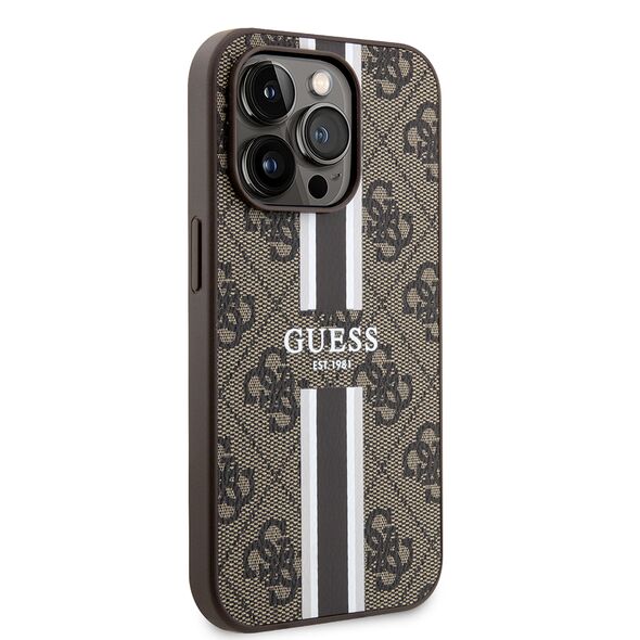 Guess Case for iPhone 15 Pro - Guess Hardcase 4G Printed Stripes MagSafe (GUHMP15LP4RPSW) - Brown 3666339203467 έως 12 άτοκες Δόσεις