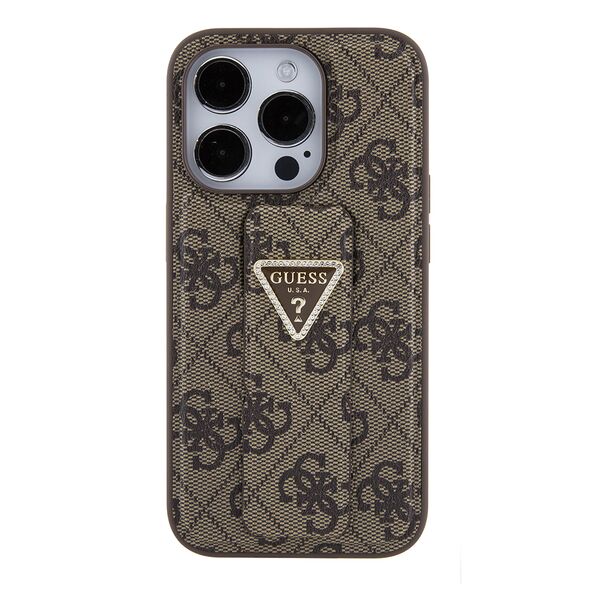 Guess Case for iPhone 15 Pro - Guess Grip Stand 4G Triangle Triangle Strass (GUHCP15LPGS4TDW) - Brown 3666339197452 έως 12 άτοκες Δόσεις