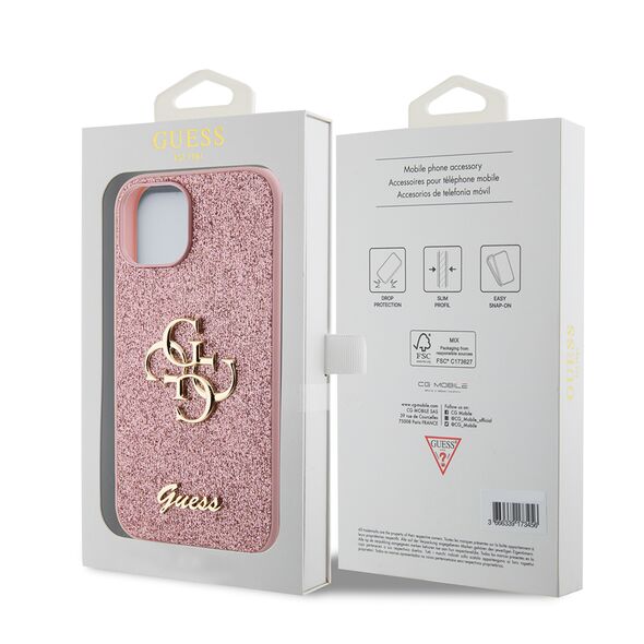 Guess Case for iPhone 15 Plus / iPhone 14 Plus - Guess Glitter Script Big 4G (GUHCP15MHG4SGP) - Pink 3666339147655 έως 12 άτοκες Δόσεις