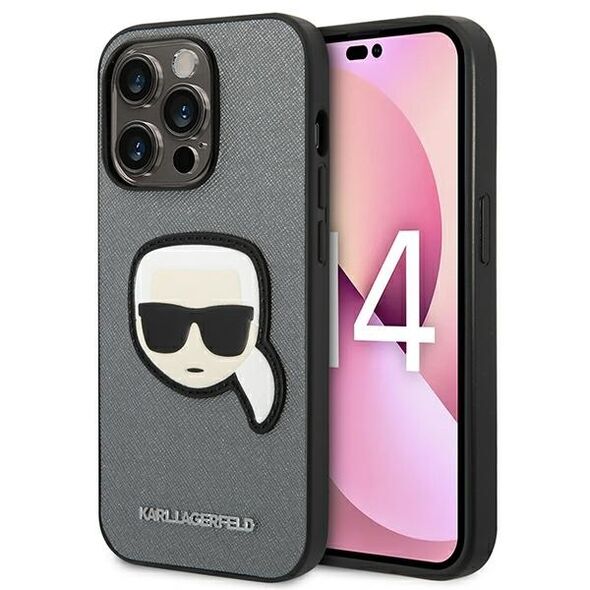 Karl Lagerfeld Case for iPhone 14 Pro - Karl Lagerfeld Saffiano (KLHCP14LSAPKKHG) - Silver Karl`s Head 3666339077099 έως 12 άτοκες Δόσεις