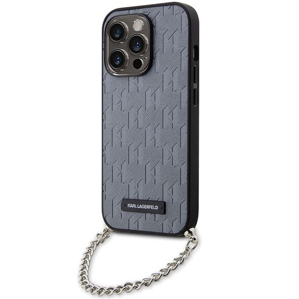 Karl Lagerfeld Case for iPhone 14 Pro - Karl Lagerfeld Saffiano Monogram Chain (KLHCP14LSACKLHPG) - Silver 3666339122928 έως 12 άτοκες Δόσεις