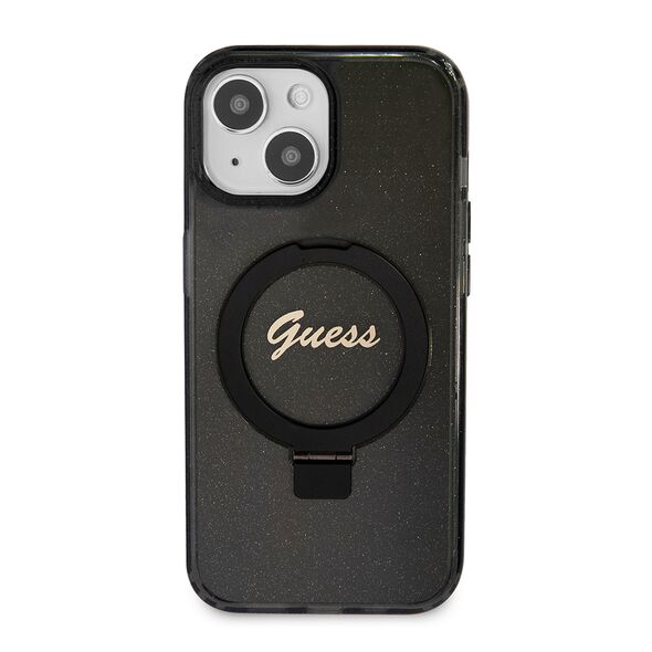 Guess Case for iPhone 15 / iPhone 14 / iPhone 13 - Guess Ring Stand Script Glitter Glitter MagSafe (GUHMP15SHRSGSK) - Black 3666339156329 έως 12 άτοκες Δόσεις