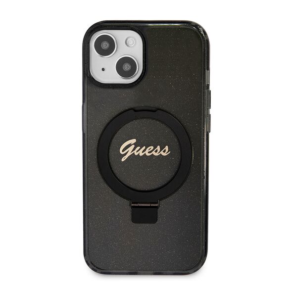 Guess Case for iPhone 15 Plus / iPhone 14 Plus - Guess Ring Stand Script Glitter Glitter MagSafe (GUHMP15MHRSGSK) - Black 3666339156336 έως 12 άτοκες Δόσεις