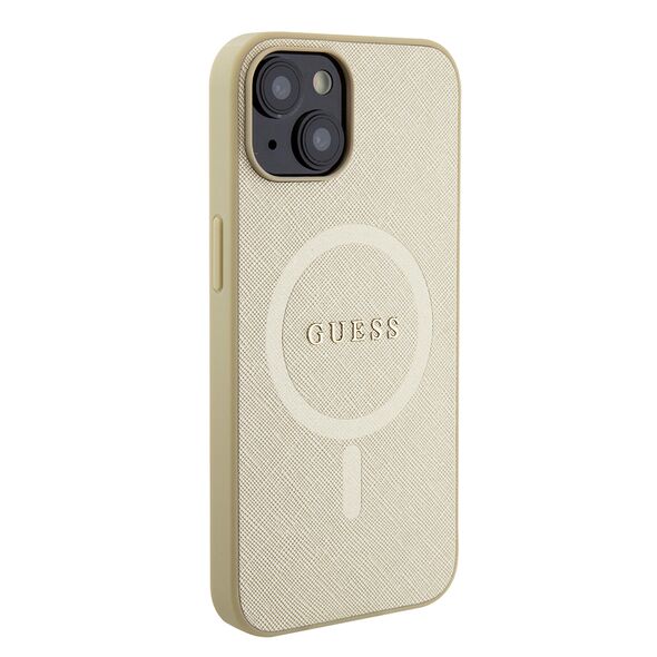 Guess Case for iPhone 15 / iPhone 14 / iPhone 13 - Guess Saffiano MagSafe (GUHMP15SPSAHMCB) - Gold 3666339156046 έως 12 άτοκες Δόσεις