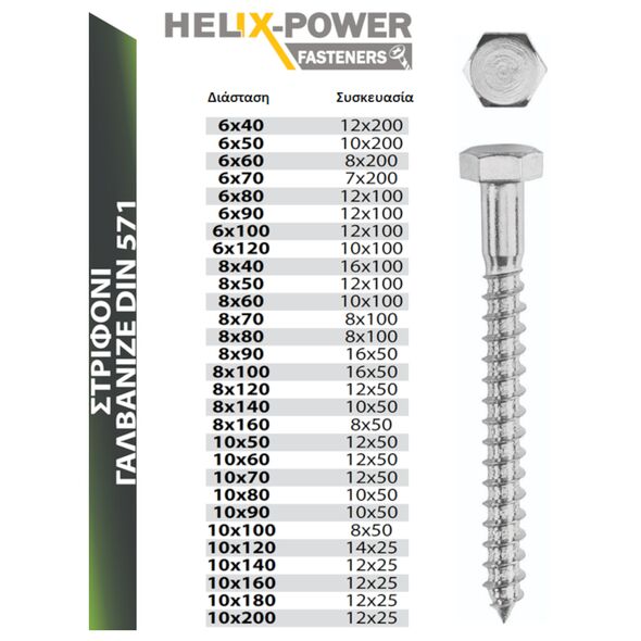 HELIX HELIX ΣΤΡΙΦΟΝΙ DIN 571 ΓΑΛΒΑΝΙΖΕ - 10.0MM-ΔΙΑΜΕΤΡΟΣ, 70.0MM-ΜΗΚΟΣ 057110070 Εκατό τεμάχια εως 12 άτοκες δόσεις