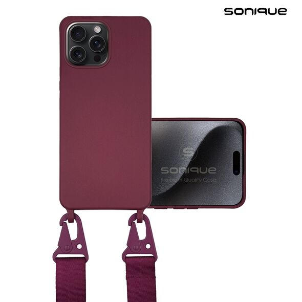 Θήκη Σιλικόνης με Strap CarryHang Sonique Apple iPhone 16 Pro Max Μπορντώ 5210312049306