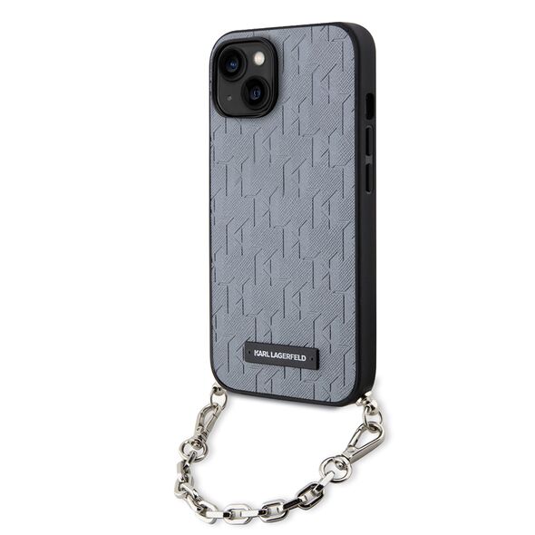 Karl Lagerfeld Case for iPhone 15 / iPhone 14 / iPhone 13 - Karl Lagerfeld Saffiano Monogram Chain (KLHCP14SSACKLHPG) - Silver 3666339122904 έως 12 άτοκες Δόσεις