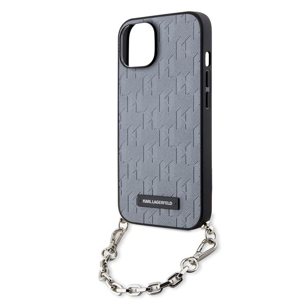 Karl Lagerfeld Case for iPhone 15 / iPhone 14 / iPhone 13 - Karl Lagerfeld Saffiano Monogram Chain (KLHCP14SSACKLHPG) - Silver 3666339122904 έως 12 άτοκες Δόσεις