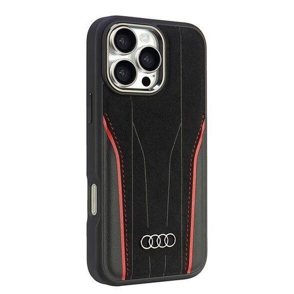 Original Case IPHONE 16 PRO MAX Audi Genuine Leather MagSafe Hardcase (AU-TPUPCMIP16PM-R8/D3-RD) black & red 6955250228473