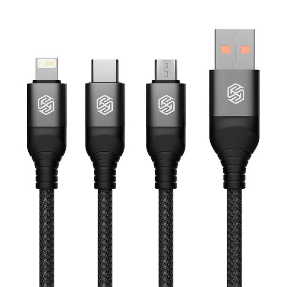 Nillkin Swift Pro 3in1 cable USB-A / microUSB 2A, USB-C 2A, Lightning 4.4A, 480Mbps, 1.5m Black NLK1516 6902048277076