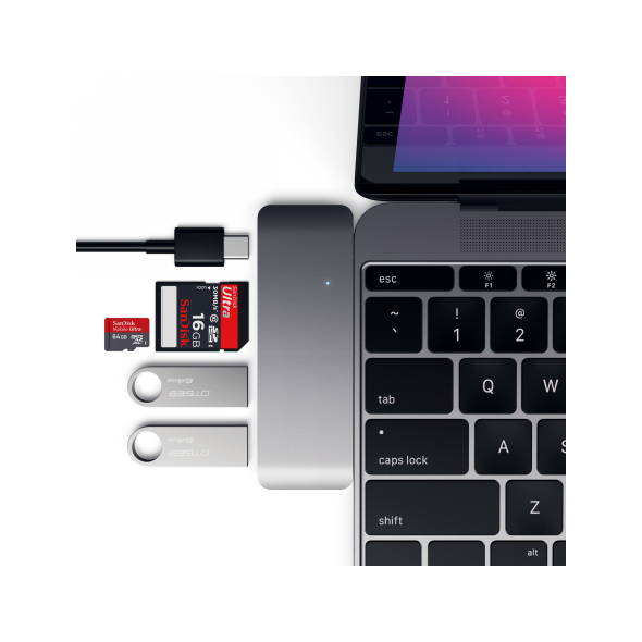 Satechi Type-C USB Pass-through hub for mobile devices USB-C, 60W, 2x USB-A, micro/SD card reader space gray STH82 879961005634