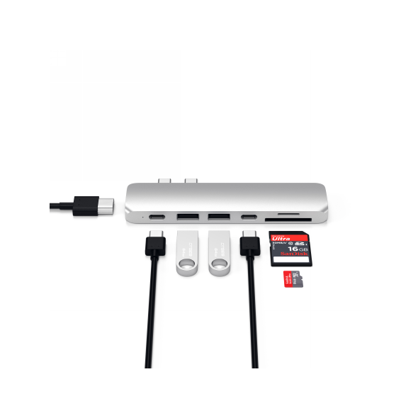 Satechi Pro Hub with double USB-C for Apple MacBook 2x USB-C, 2x USB-A, 4K HDMI, micro/SD card reader (silver) STH77 879961006884