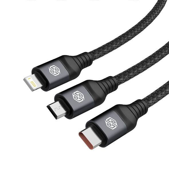 Nillkin Swift Pro 3in1 cable USB-A / microUSB 2A, USB-C 2A, Lightning 4.4A, 480Mbps, 1.5m Black NLK1516 6902048277076