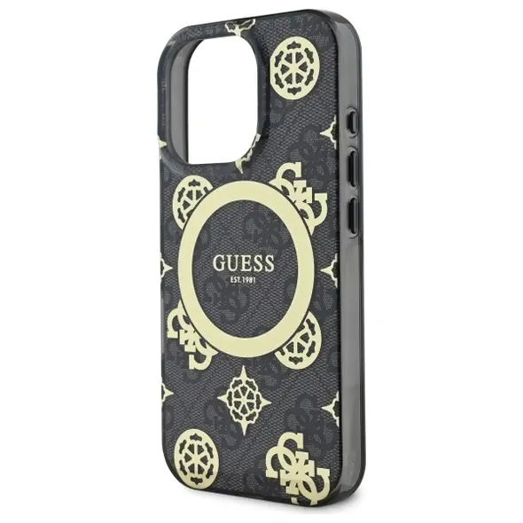 Guess GUHMP16LH4PYEEK Apple iPhone 16 Pro hardcase IML Peony On 4G Background MagSafe black