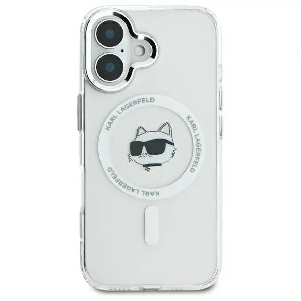 Karl Lagerfeld case for iPhone 16 Plus 6,7&quot; KLHMP16MHLSCHH white Hard IML Metal Choupette Head MagSafe 3666339318093