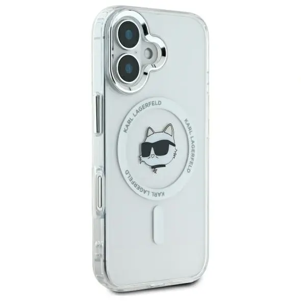 Karl Lagerfeld case for iPhone 16 6,1&quot; KLHMP16SHLSCHH white Hard IML Metal Choupette Head MagSafe 3666339318086