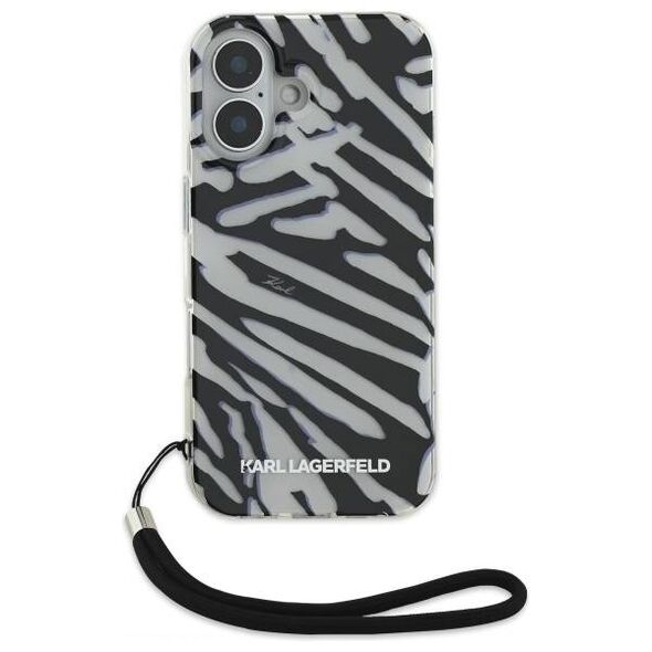 Karl Lagerfeld case for iPhone 16 6,1&quot; KLHCP16SHZBPKCCK black Hard IML Zebra Pattern & Cord 3666339320287