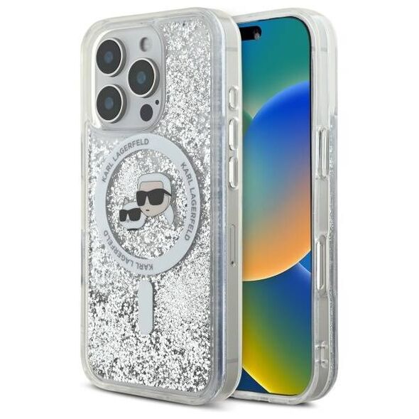 Karl Lagerfeld case for iPhone 16 Pro 6,3&quot; KLHMP16LLGKCSGH transparent Hard Liquid Glitter Karl&Choupette Head MagSafe 3666339319144