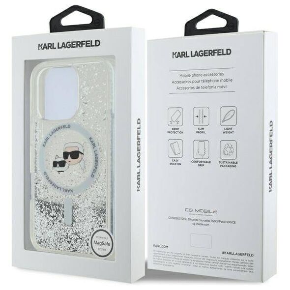 Karl Lagerfeld case for iPhone 16 Pro 6,3&quot; KLHMP16LLGKCSGH transparent Hard Liquid Glitter Karl&Choupette Head MagSafe 3666339319144