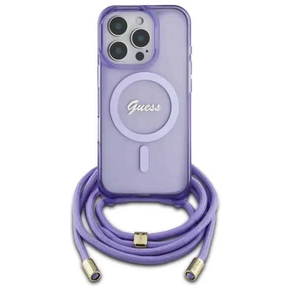 Guess GUHMP16XHCTSGNSU Apple iPhone 16 Pro Max hardcase Crossbody Cord Script MagSafe purple