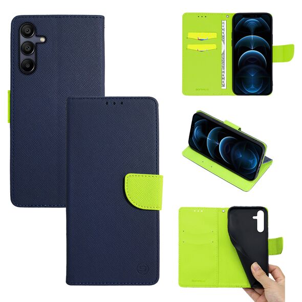 Θήκη Πορτοφόλι Sonique Trend Wallet Samsung Galaxy A15 4G / Galaxy A15 5G Σκούρο Μπλε / Λαχανί 5201101965075