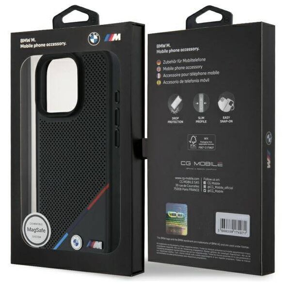 Original Case IPHONE 16 PRO MAX BMW Hardcase M Perforated Tricolor Line MagSafe (BMHMP16X23PUPDK) black 3666339323875