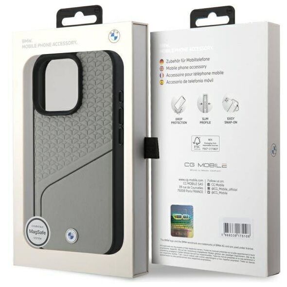 Original Case IPHONE 16 PRO MAX BMW Hardcase Signature Leather Textured & Line MagSafe (BMHMP16X23RDCLG) gray 3666339323356