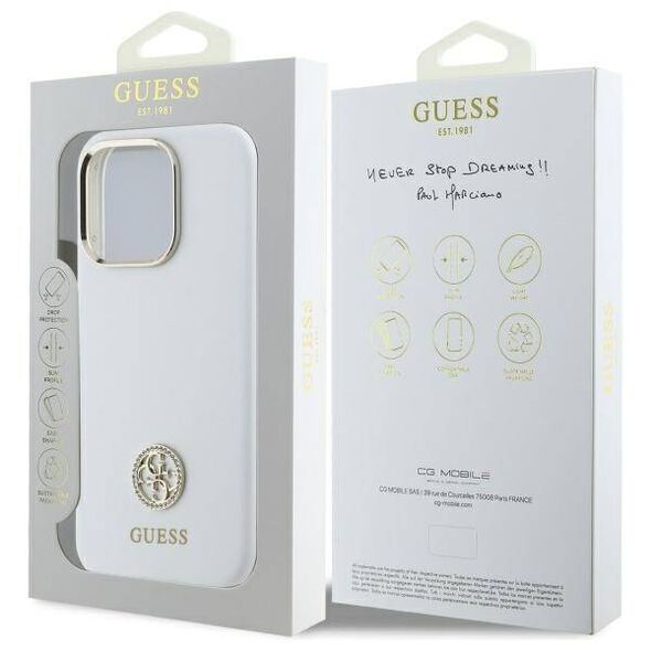 Original Case IPHONE 16 PRO Guess Hardcase Silicone Logo Strass 4G (GUHCP16LM4DGPH) white 3666339328863