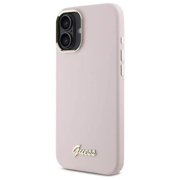 Original Case IPHONE 16 PLUS Guess Hardcase Silicone Script Metal Logo & Frame (GUHCP16MSMBSLP) pink 3666339344269