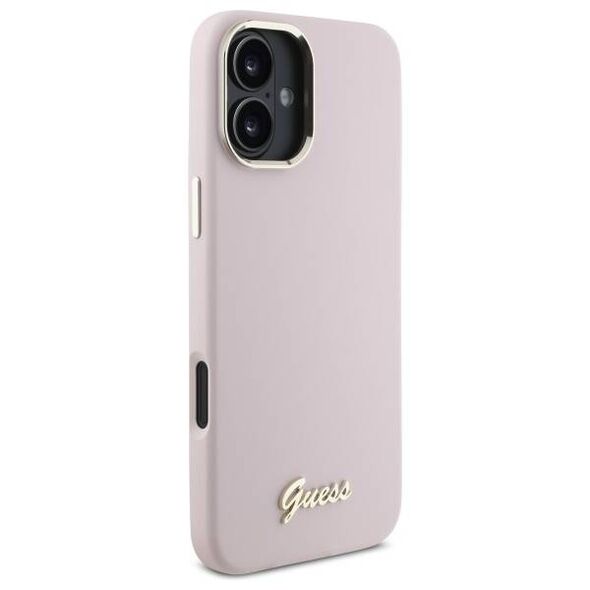 Original Case IPHONE 16 PLUS Guess Hardcase Silicone Script Metal Logo & Frame (GUHCP16MSMBSLP) pink 3666339344269