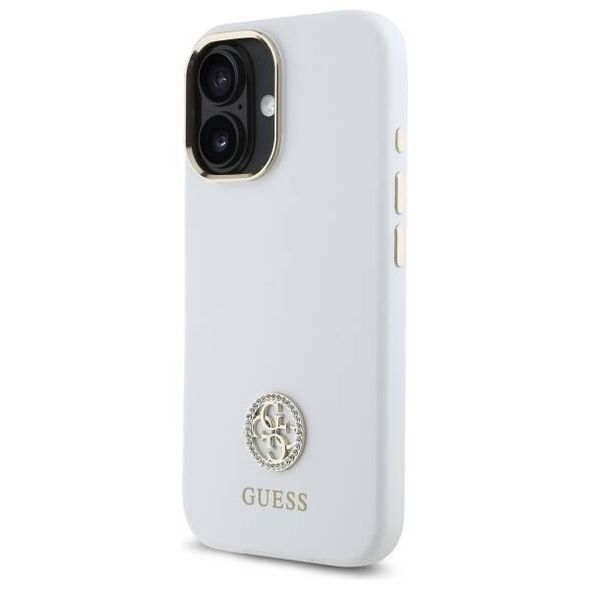 Original Case IPHONE 16 Guess Hardcase Silicone Logo Strass 4G (GUHCP16SM4DGPH) white 3666339328849