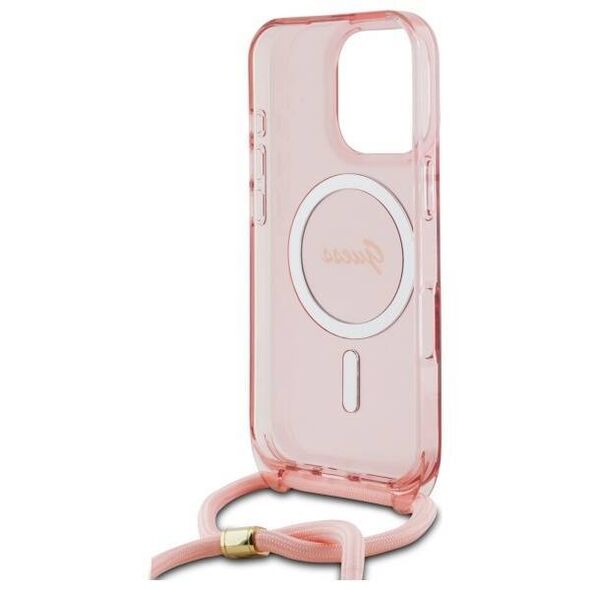 Original Case IPHONE 16 PRO Guess Hardcase Crossbody Cord Script MagSafe (GUHMP16LHCTSGNSP) pink 3666339345907