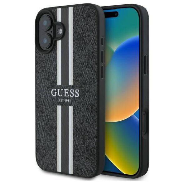 Original Case IPHONE 16 Guess Hardcase 4G Printed Stripes MagSafe (GUHMP16SP4RPSK) black 3666339342081