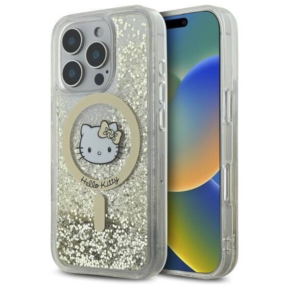 Original Case IPHONE 16 PRO Hello Kitty Hardcase Liquid Glitter Fever MagSafe (HKHMP16LLGDIH) gold & white 3666339322328