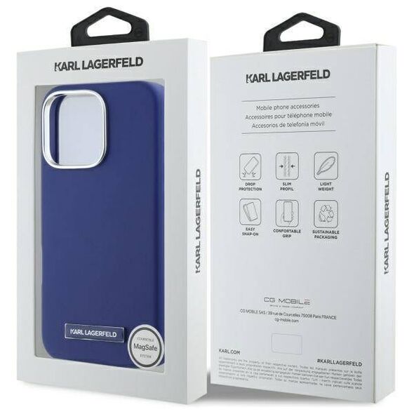 Original Case IPHONE 16 PRO Karl Lagerfeld Hardcase FW Metal Plate MagSafe (KLHMP16LPGMSRPB) blue 3666339318987