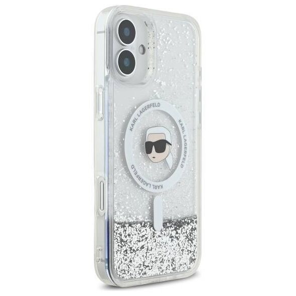 Original Case IPHONE 16 Karl Lagerfeld Hardcase Liquid Glitter Karl Head MagSafe (KLHMP16SLGKISGH) transparent 3666339319168