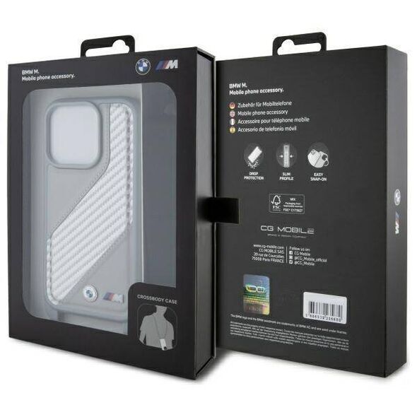 Original Case IPHONE 16 PRO BMW Hardcase M Edition Carbon Stripe & Strap (BMHCP16L23PSCCG) gray 3666339324346