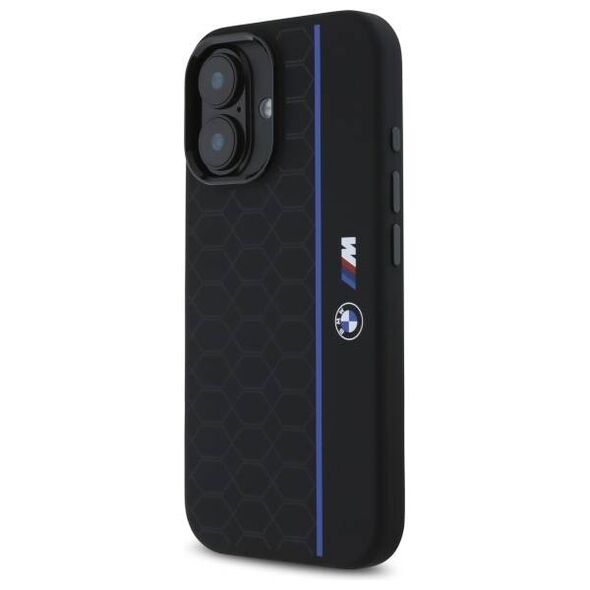 Original Case IPHONE 16 BMW Hardcase Silicone Hexagon Blue Line MagSafe (BMHMP16S23SHEB) black 3666339324841