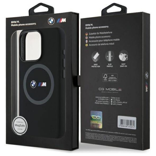 Original Case IPHONE 16 PRO MAX BMW Hardcase M Silicone Printed Ring MagSafe (BMHMP16X23SROK) black 3666339325190