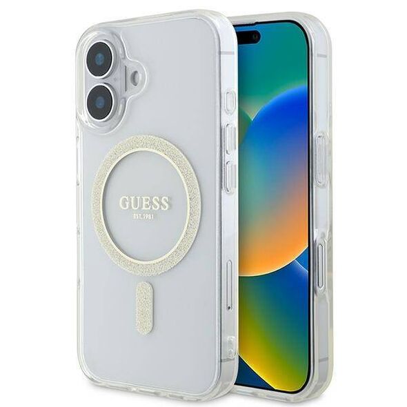 Original Case IPHONE 16 Guess Hardcase IML Glitter Circle MagSafe (GUHMP16SHFGERET) transparent 3666339307554