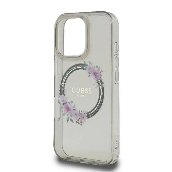 Original Case IPHONE 16 PRO MAX Guess Hardcase IML Flowers Wreath MagSafe (GUHMP16XHFWFCK) black 3666339346379